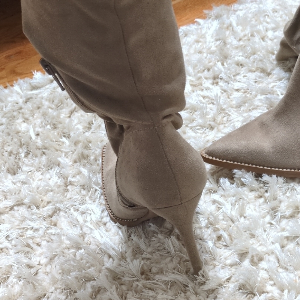 Chic Over the Knee Tan Suede Boots - Picture 6 of 7